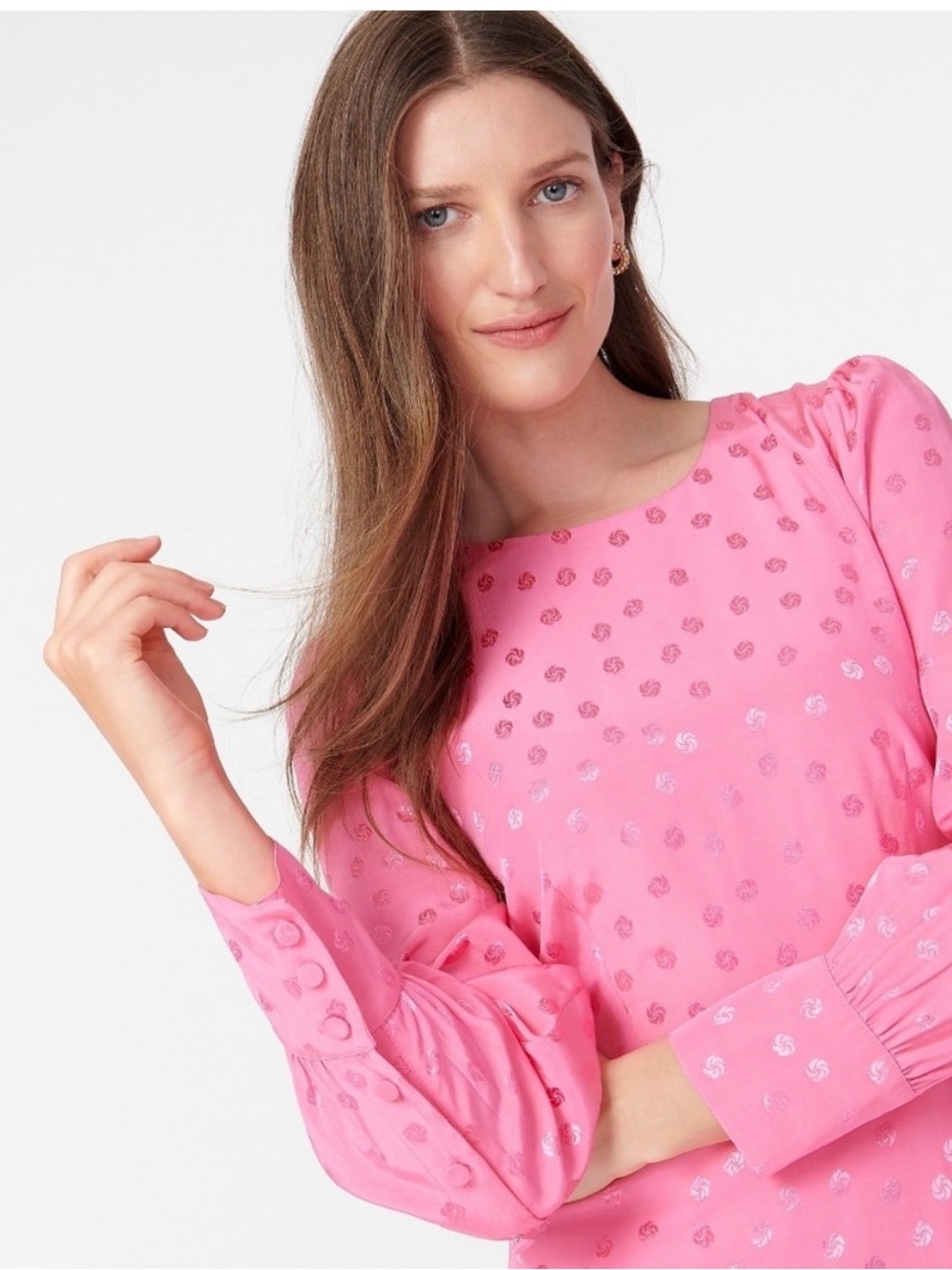 J.Crew Bright Pink Long-Sleeve Dress with Metallic Dot Detail